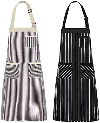 NLUS 2 Pack Kitchen Cooking Aprons, Adjustable Bib Soft Chef Apron with 3 Pockets for Men Women (Umber/Black)...