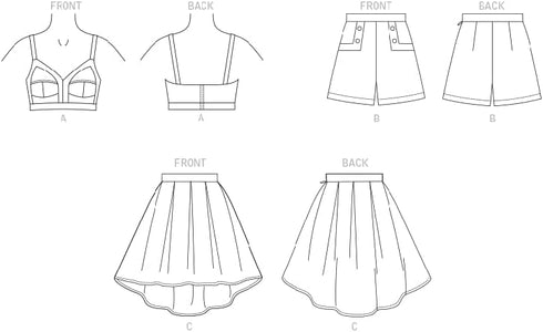 Vogue Misses' Lined Bra Top, Semi-Fitted Shorts, and Skirt Sewing Pattern Kit, Design Code V1893, Sizes 6-8-10-12-14...