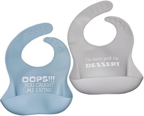 Set of 2 Waterproof Silicone Baby Bibs | Mess-Free Mealtime, Adjustable Buttons, Extra-Wide Pocket |...