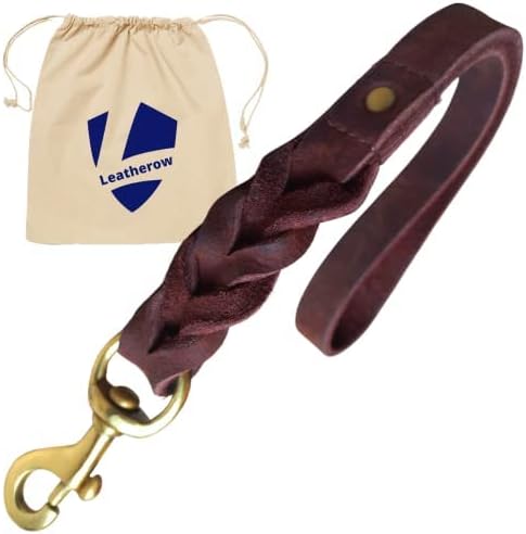 Leather Short Dog Leash 15 Inch - Short Dog Traffic Lead for Large Dogs Training and Walking - Braided Leather Dog Tab for Large Dogs - Full Grain...
