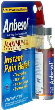 Anbesol Maximum Strength Instant Pain Relief Liquid 0.41 oz (Pack of 3)...