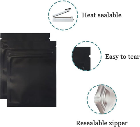FERENLI 100 Pcs Mylar Zipper Lock Bag Food Storage Matte Foil Airtight Bags with Front Window Plastic Candy Packaging Pouch for Zip Flat Heat Seal...