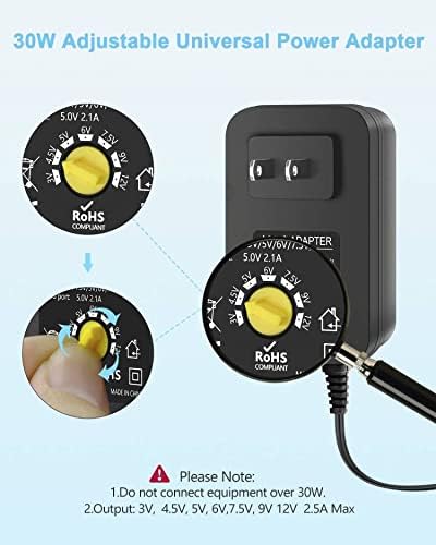 Aclorol Universal Power Adapter 30W 12V 9V 7.5V 6V 5V 4.5V 3V Adjustable Variable Power Supply AC/DC Adapter Converter Switching 100V-240V AC to D...