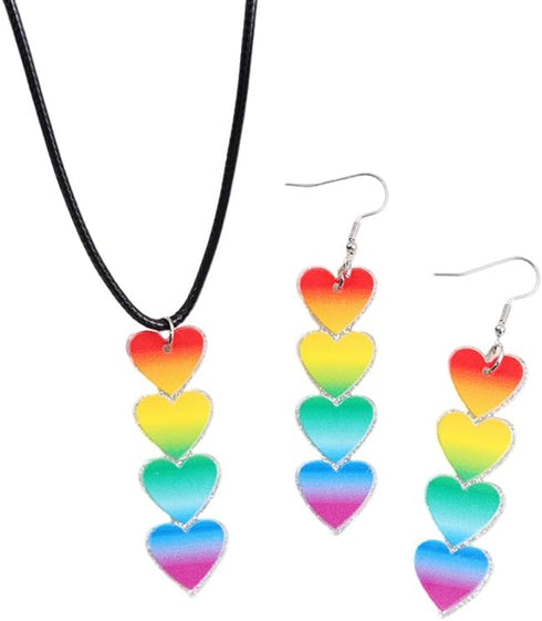 Pingyongchang Cute Love Heart Rainbow Acrylic Dangle Drop Earrings Rainbow Pride Nekclace Love Wins Colorful Earrings Necklace for Women Men Pride...