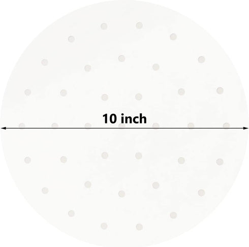 10 Inches Bamboo Steamer Liner, 50 PCS Round Air Fryer Parchment Paper with Holes for Air Fryer, White Non-Stick Steamer Liners...
