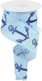 Anchor Wired Edge Nautical Ribbon, Light Blue Navy 10" x 10 Yds (30 Ft)...
