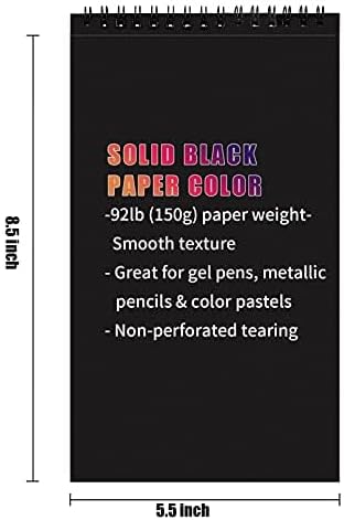 Black Sketch Pad, 5.5 x 8.5 inches, 30 Sheets (92lb/150gsm) Heavyweight Drawing Paper with Hard Cover & Spiral Bound, Perfect for Colored Pencil, ...