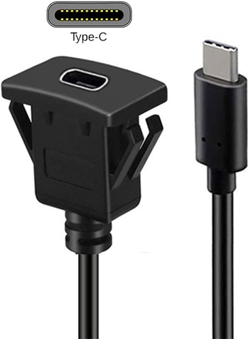 NFHK Waterproof Dustproof USB-C Type-C USB 3.1 10Gbps Extension Flush Car Latch Mount Extension Cable for Dashboard Panel...