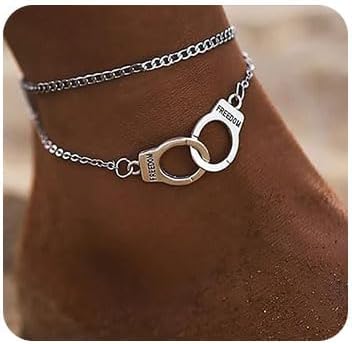 Boho Handcuffs Ankle Bracelet Silver Layered Anklet Chain Fashion Foot Jewelry Summer Beach for Women...
