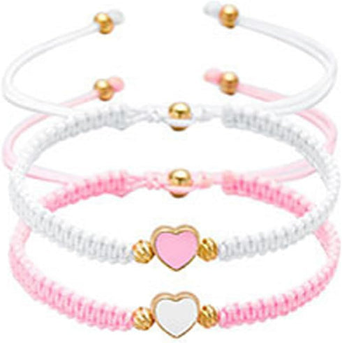 COLORFUL BLING 2Pcs Love Heart Bracelet Adjustable Thread String Protection Long Distance Matching Bracelet for His and Her Couples Friendships Re...