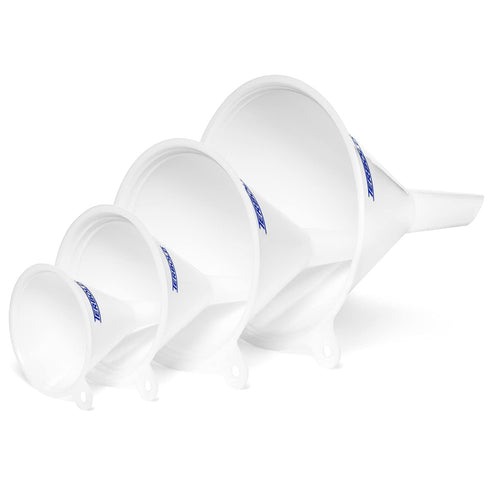 4pc Funnel Nesting Set in BPA Free Plastic for Kitchen Cooking, Car Oil, Home, or Lab Use (White)...