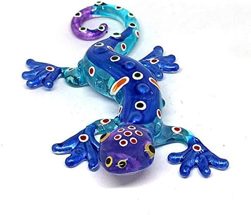 ZOOCRAFT Glass Gecko Figurine Blue Miniature Hand Blown Lampwork Animal Statue Decor...