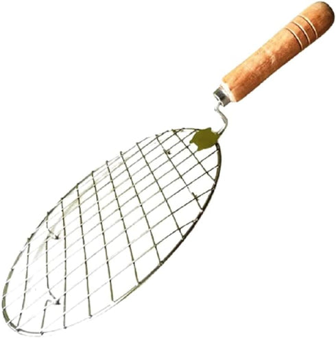 Steel Roasting Roti Jali Wooden Handle with Tong and Pincer Set Roaster,Cooking Rack,Papad Grill,Chapati Grill,Roaster,Food Tong (Round Jali with ...
