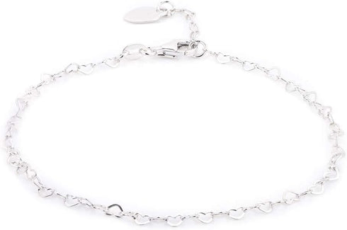 Sterling Silver Jewelry - Rhodium Plated 925 Stamp - Interlinked Open Heart Anklet - Stylish Beautifully Designed for Women - 9" Long + 1" Extende...