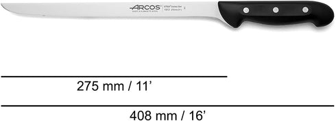 Arcos 11 Inch Flexible Ham Slicing Knife - Premium NITRUM Stainless Steel Blade - Ergonomic Black Polypropylene Handle. Maitre Series...