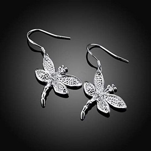 FIFATA Catwalk Sterling Silver 925 Women's Vivid Animals Small Dragonfly Pendant Drop Earrings...