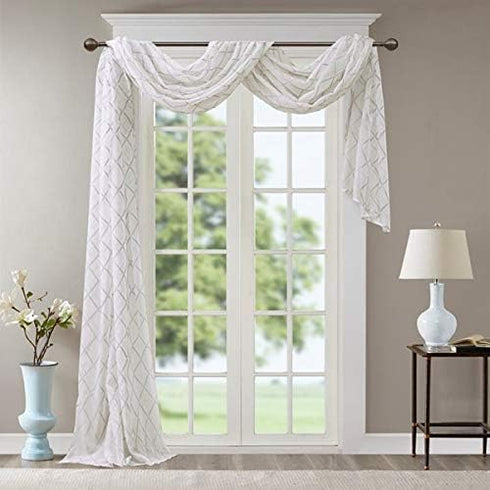 Madison Park Irina Embroidered Kitchen, Transitional Fabric Sheers Single Curtain Scarf for Living Room Light Privacy Curtain Diffusing Sunlight, ...