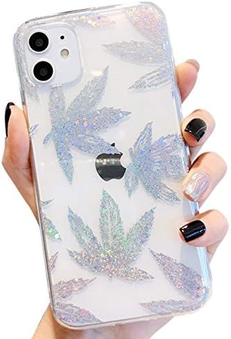 Blingy's for iPhone 13 Pro Case (6.1 inch), Hemp Style Sparkling Bling Bling Glitter Weed Style Transparent Soft TPU Protective Clear Case Compati...