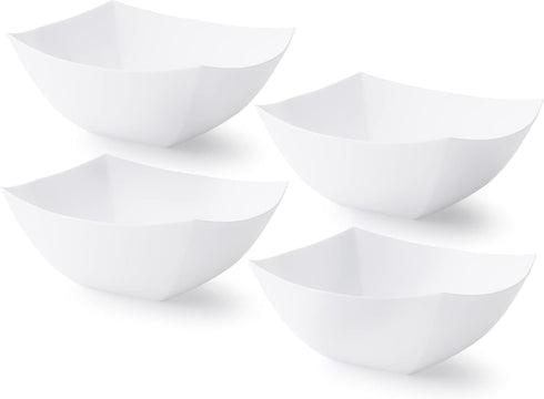 Posh Setting Square Plastic Serving Bowls, Small White Plastic Candy Bowls, 4 Pack Plastic Disposable Party Snack, Buffet, Chips, or Salad Bowl, H...