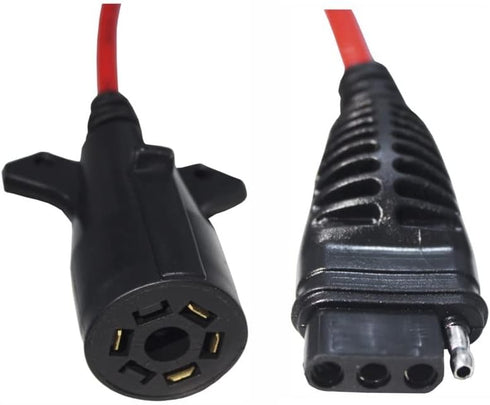 MaxxHaul 70086 7-Way Round to 4-Way Flat Trailer Plug Adaptor with 18 Inch Flexible Cable Which Extends To 36 Inches , Red...