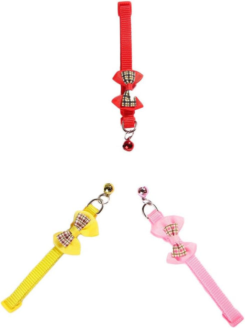 3pcs Plaid Bow Cat Collar with Bell,Adjustable Nylon Pet Necklace,Lovely Bowknot Cat Tie Pet Supplies,Durable Pet Accessories for Puppy Kitten...