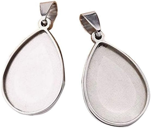 10pcs Stainless Steel 18x25mm Teardrop Bezel Pendant Trays DIY Cameo Base Blanks for Necklace Making...