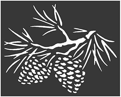 Pinecone Tree Branch Stencil 8x10 Inch - Custom Cut Reusable Stencil Drawing Template...