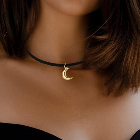 Moon Choker Dainty Choker Velvet Black Choker Moon Necklace Fashion Choker Necklace for Women...