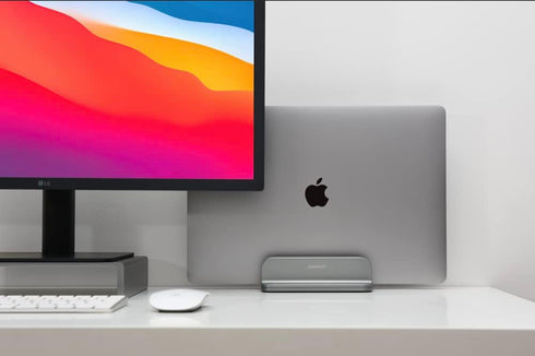 Aluminum laptop vertical stand organizer, sturdy laptop computer holder desktop stand compatible with new Retina Apple MacBook Pro/Air, Mac mini a...