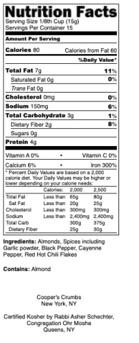 Cooper's Crumbs All Natural Gluten Free Low Carb Bread Crumb Alternative, High Protein, Vegan, Certified Kosher, Paleo, Keto (Crumbs with a Cayenn...