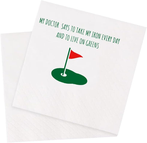 Funny Golf Ball Cocktail Napkins 50Pcs My Doctor Says To Take Iron Every Day Live On Greens Disposable Napkins For Golfer Country Club Cave Bar Gi...