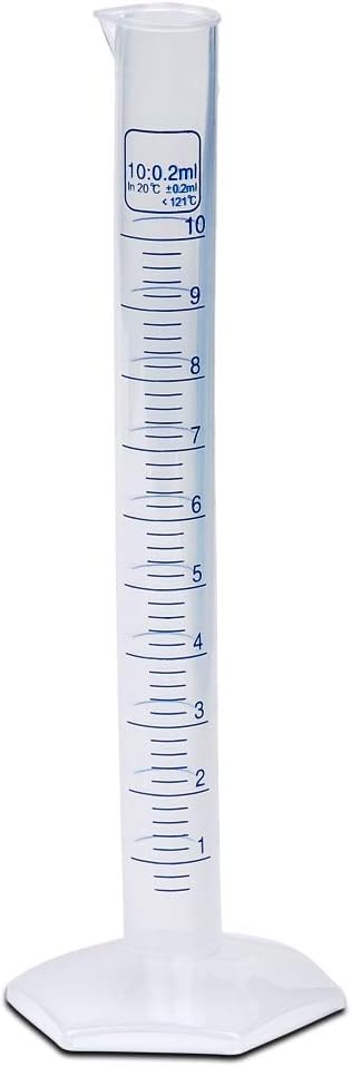 10ml Plastic Graduated Cylinder, Printed Graduations, Single Metric Scale, Polypropylene, Karter Scientific 237I3 (Single)...
