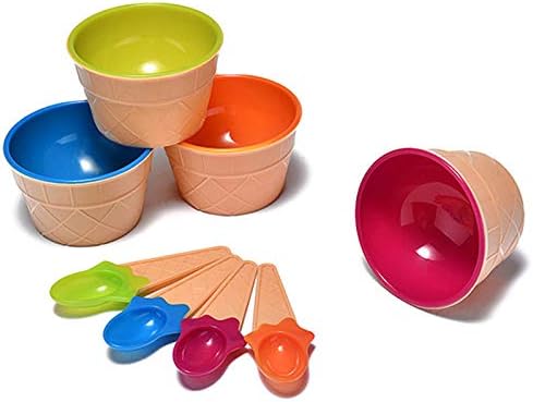 Dessert Bowls, 4 Pack Ice Cream Bowl Spoon Set, Frozen Yogurt Cups with Spoons Durable Plastic Candy Color Lovely Dessert Bowl DIY Ice Cream Tools...