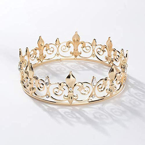 SNOWH Full King Crown Gold - Men's Crowns and Tiaras, Metal Birthday Crown, Prom Hair Accessories Costume Party Decorations for Adults and Boys...