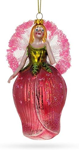 Enchanting Fairy in a Rose Dress Glass Christmas Ornament...