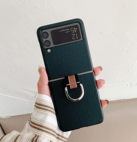 Lunivop Phone Case, Samsung Galaxy Z Flip3 5G Compatible, Luxury Ultra Slim Cover Hard Plastic PU Leather Shockproof Case with Ring, Green...