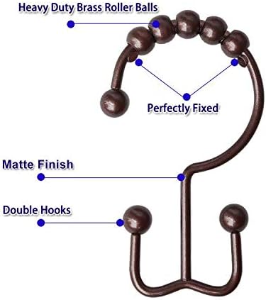 Shower Curtain Hooks Rings for Bathroom, 12PCS Stainless Steel Metal Rust Resistant Balance Sliding Double Curtain Hooks (Bronze)...