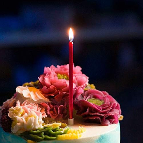 12 Count Long Thin Red Birthday Cake Candles in Holders for Birthday Wedding Party Cupcake Decorations Tall Candle...