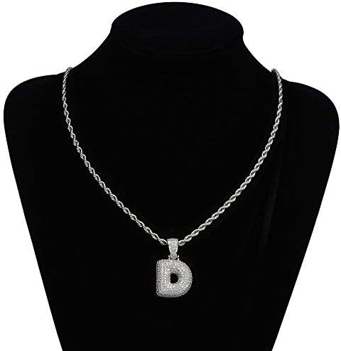 Bubble Letter Necklace Gold Silver Initial Necklaces 14K Gold Plated Personalized Custom Name Diamond Letter Chain Necklace for Men...