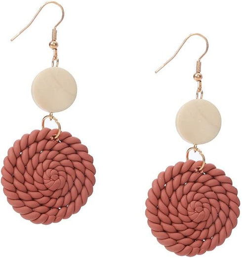 2pcs Polymer Clay Rattan Flower Stud Earring for Women Handmade Woven Statement Boho Lightweight Wicker Straw Drop Dangle Earrings Jewelry Gifts...