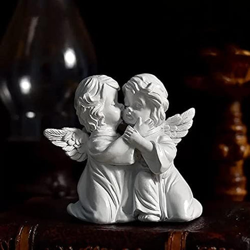 Cherubs Angels Resin Garden Statue Figurine , Adorable Angel Sculpture Memorial Statue, Indoor Outdoor Home Garden Decoration (Kiss Cherub-Right)...