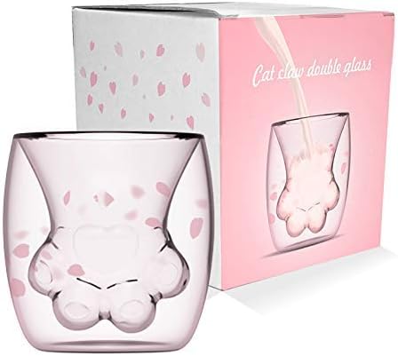 WubbaLubba Coffee Mug Sakura Double Wall Glass Cup Cat Claw Cup Heat-resistant Handmade Creative Milk Mug Tea Whiskey Cup...