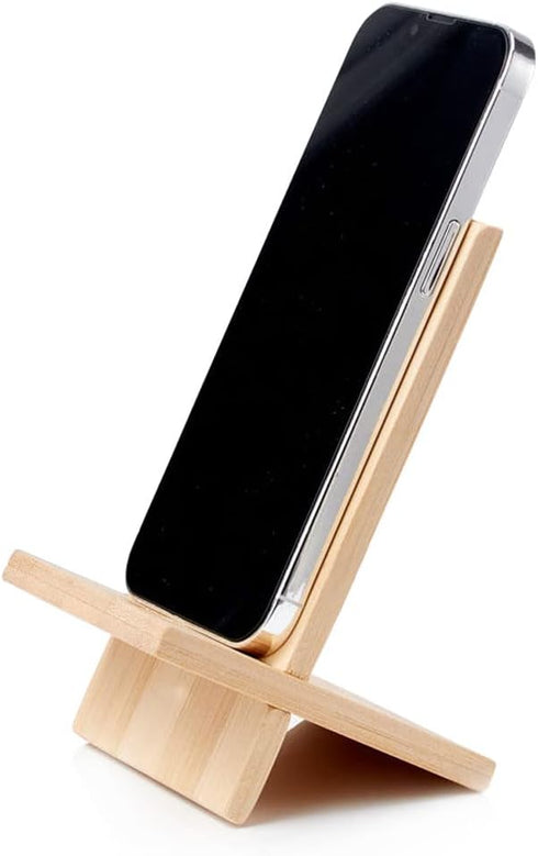 Bamboo Cell Phone Stand with Charging Hole, Detachable Wood Mobile Phone Holder for Desk Tablet Stand Wooden Desktop Dock Cradle for iPhone iPad S...