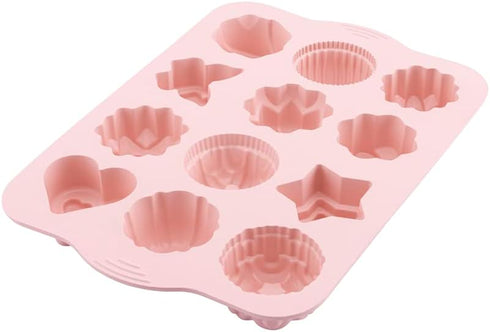 Food Grade Silicone Cake Mold, Muffin Baking Pan with 12 Cavity Flowers and Heart Shape Non-Stick 2-Pack Silicone Bakeware for Chocolate, Cupcake,...
