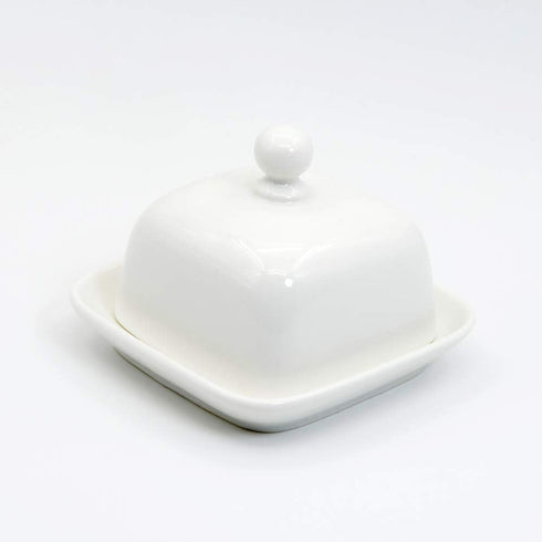 NAGU Mini Square Butter Dish with Lid, White Procelain Domed Cheese Dish with Handle Individual Serving Small Butter Tray, Cute Ceramic Dessert Se...