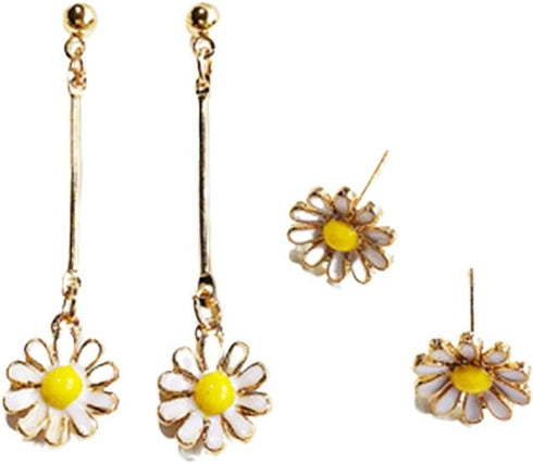 2Pcs Sunflower Daisy Dangle Earrings Long Bar Flower Blossom Floral Drop Earrings for Women Girls Boho Jewelry Set...