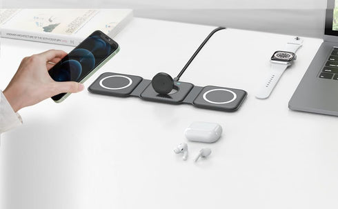 Wireless Charger Station, 3 x 1 Magnetic Foldable Charging Station, Compatible with iPhone 15/14/13/12 Series, iwatch, Airpods Pro, Wireless Charg...
