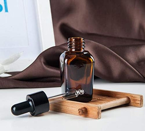 3PCS 30ml Empty Refillable Square Amber Glass Droppers Essential Oil Bottles Aromatherapy Cosmetics Elite Fluid Container Jar Pot Holder with Glas...