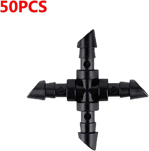 50 Psc 1/4 Inch Cross Fitting Barb 4 Ways Garden Watering Cross Fitting Drip Irrigation Hose Fits 4mm/7mm Tube(4-Way Coupling)...