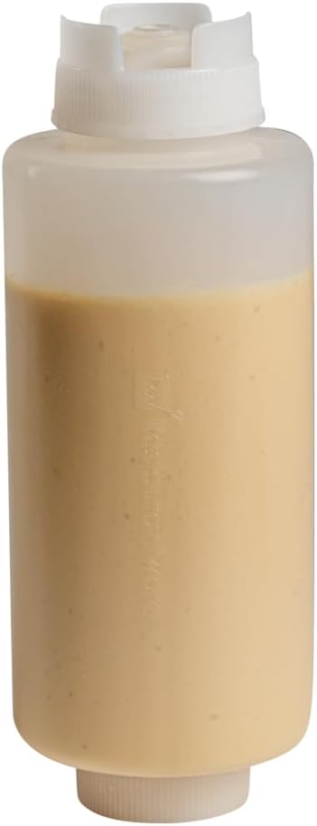 Restaurantware 32oz. FIFO Inverted Plastic Squeeze Bottle with Refill and Dispensing Lids - First In First Out - Perfect for Restaurants Catering ...